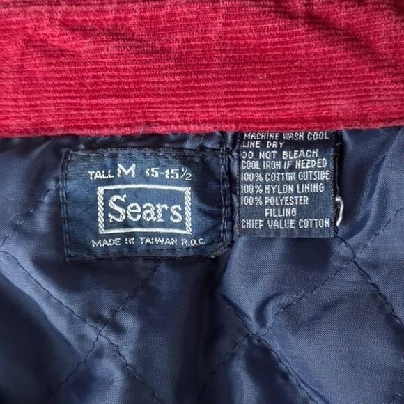 Vintage Sears 70s 80s Red Corduroy Button-Up Quilted Lined Long Sleeve Shirt Med - Picture 5 of 8